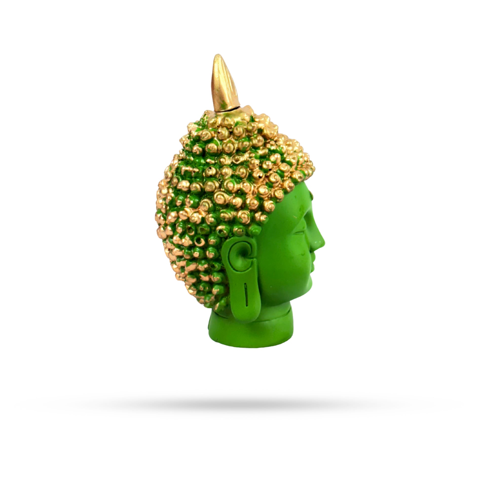 Green Buddha Head with Golden Curls – Meditative Idol