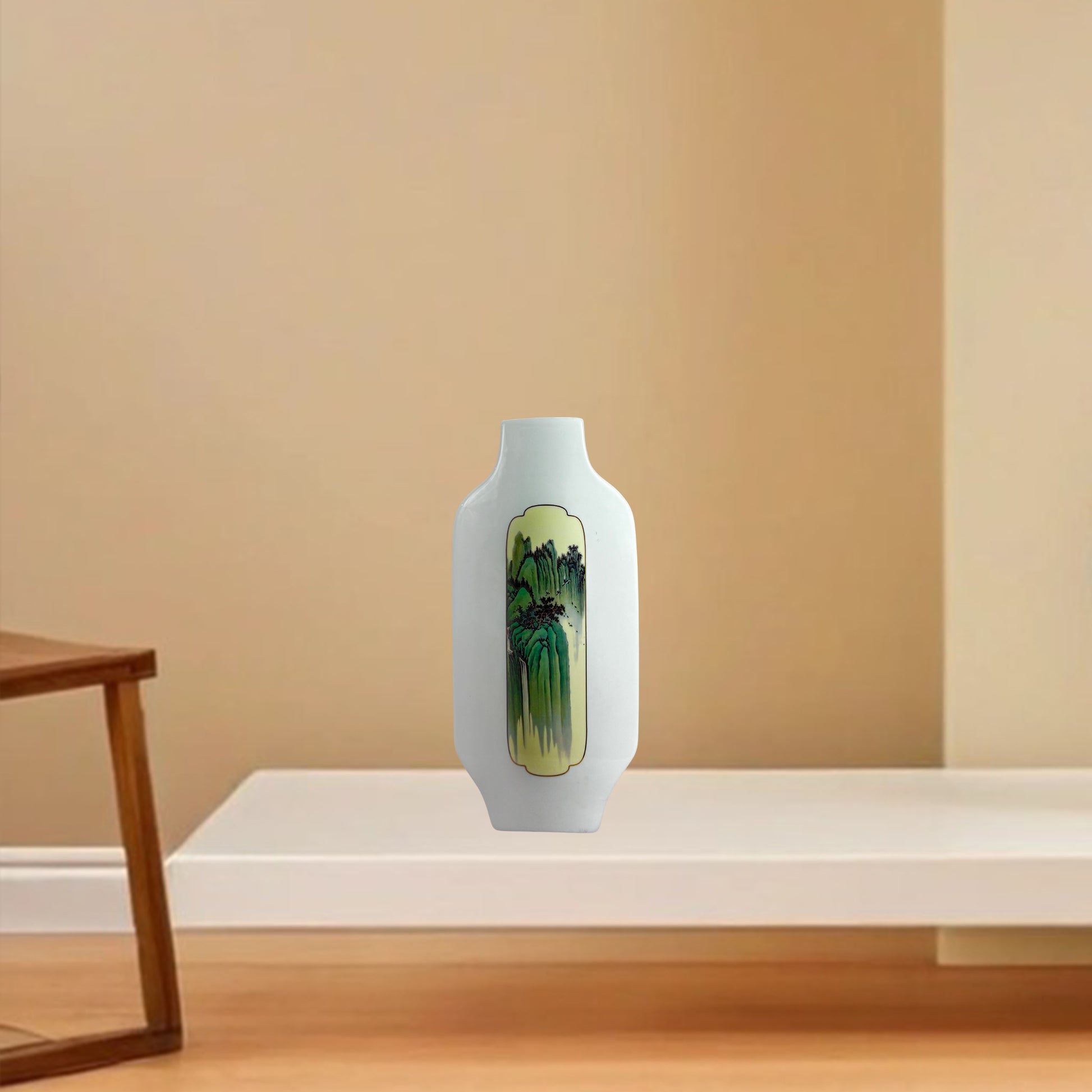 Tall Scenic Ceramic Vase – Waterfall Forest Art