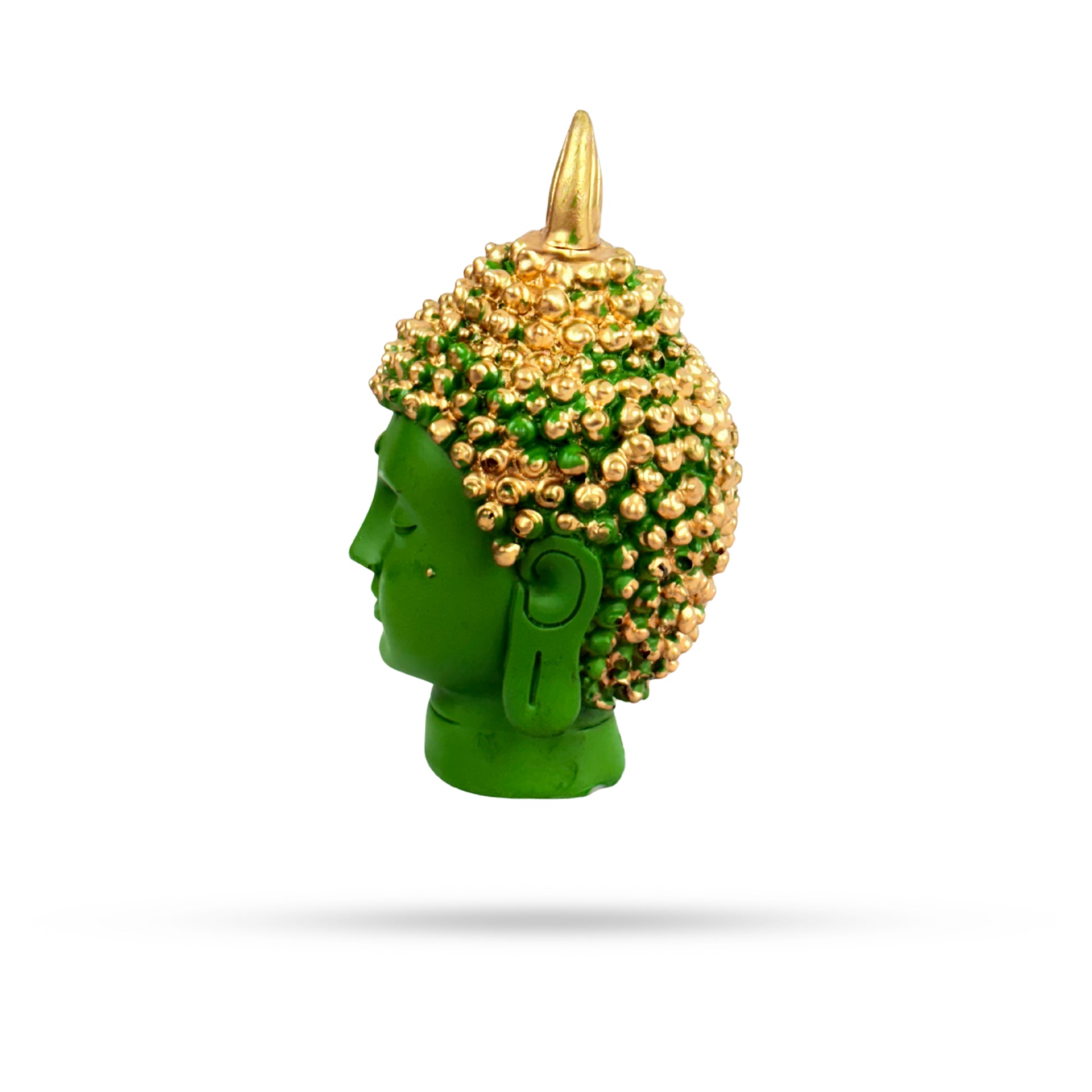 Green Buddha Head with Golden Curls – Meditative Idol