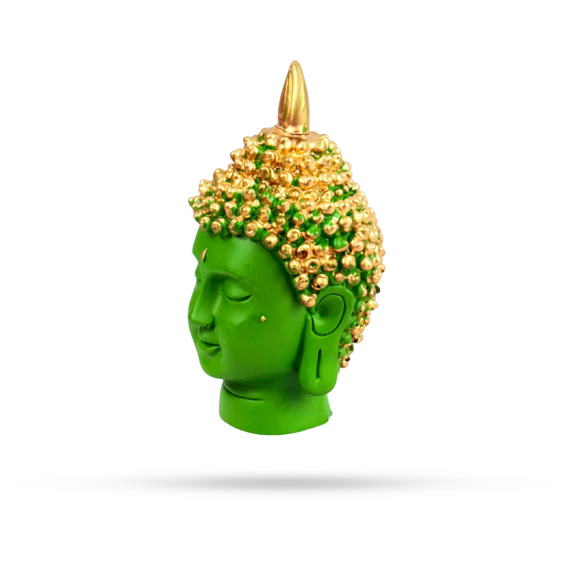 Green Buddha Head with Golden Curls – Meditative Idol
