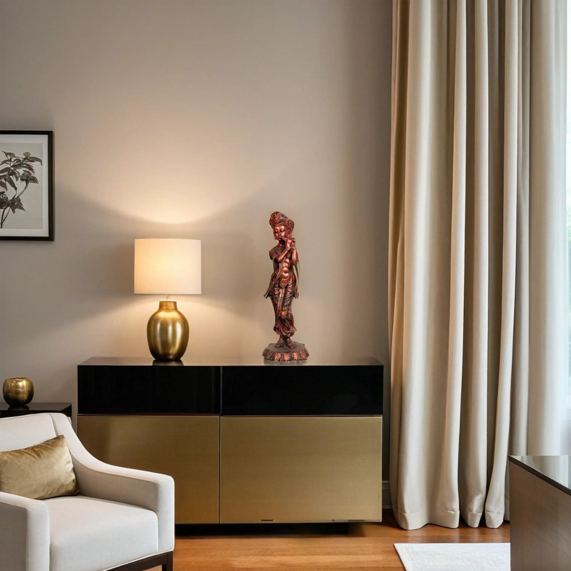 Tribal Flute Player – Bronze Tone Figurine