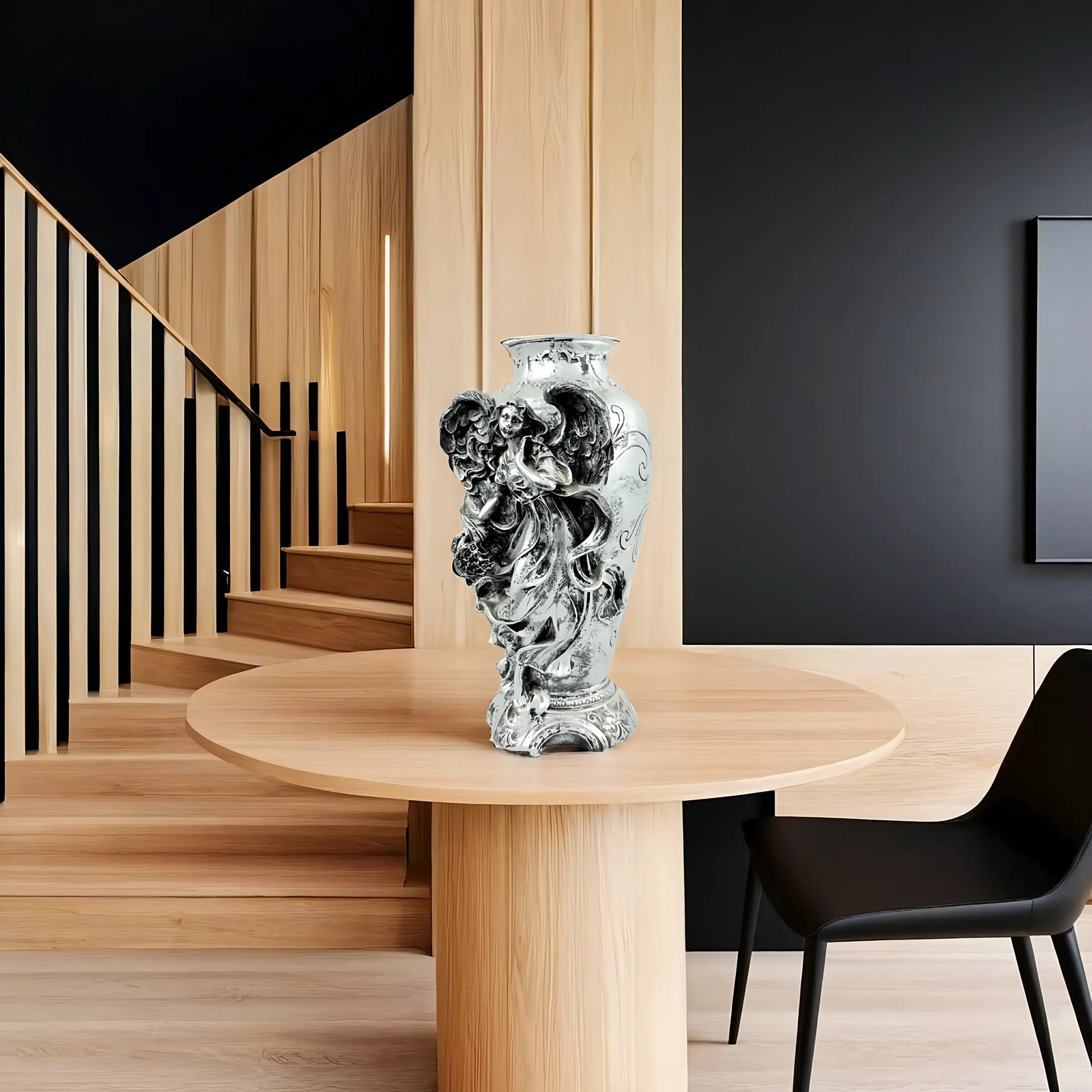 Vintage Silver Angel Embossed Vase