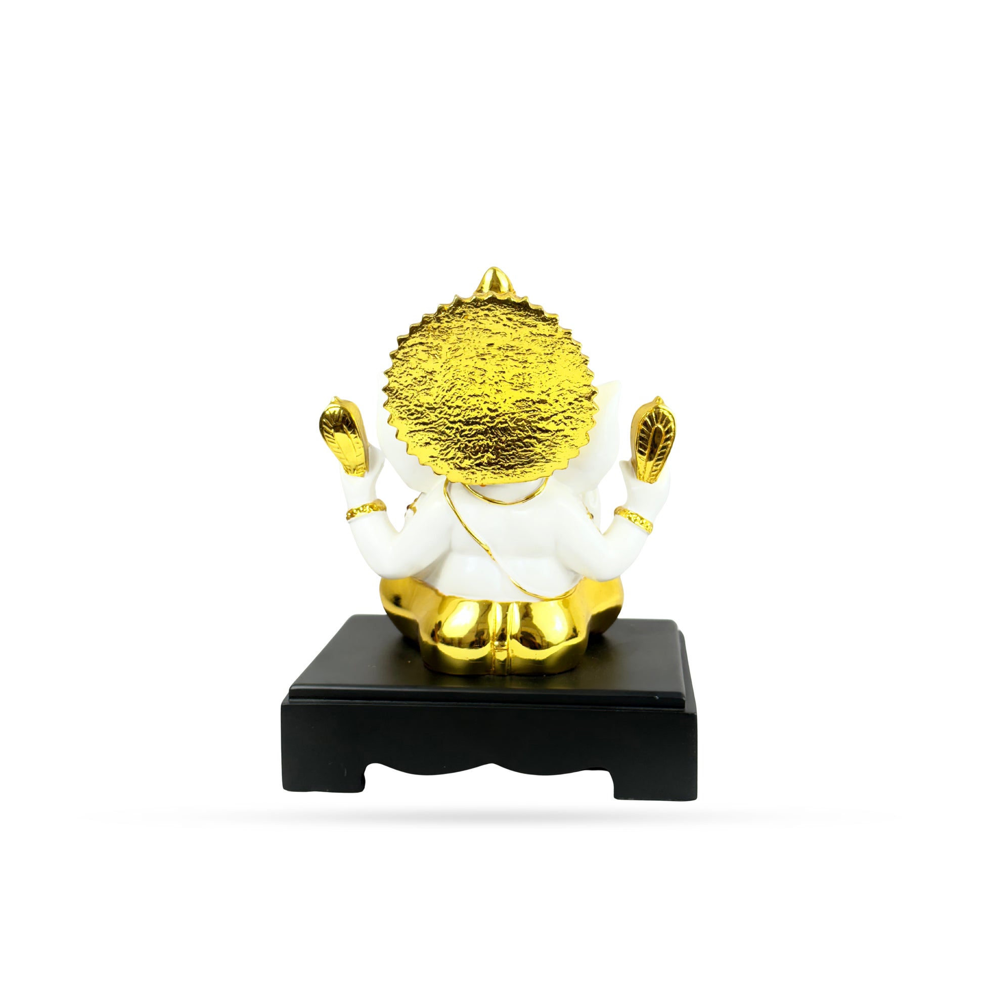 White & Gold Lord Ganesha Idol – Seated on Black Base