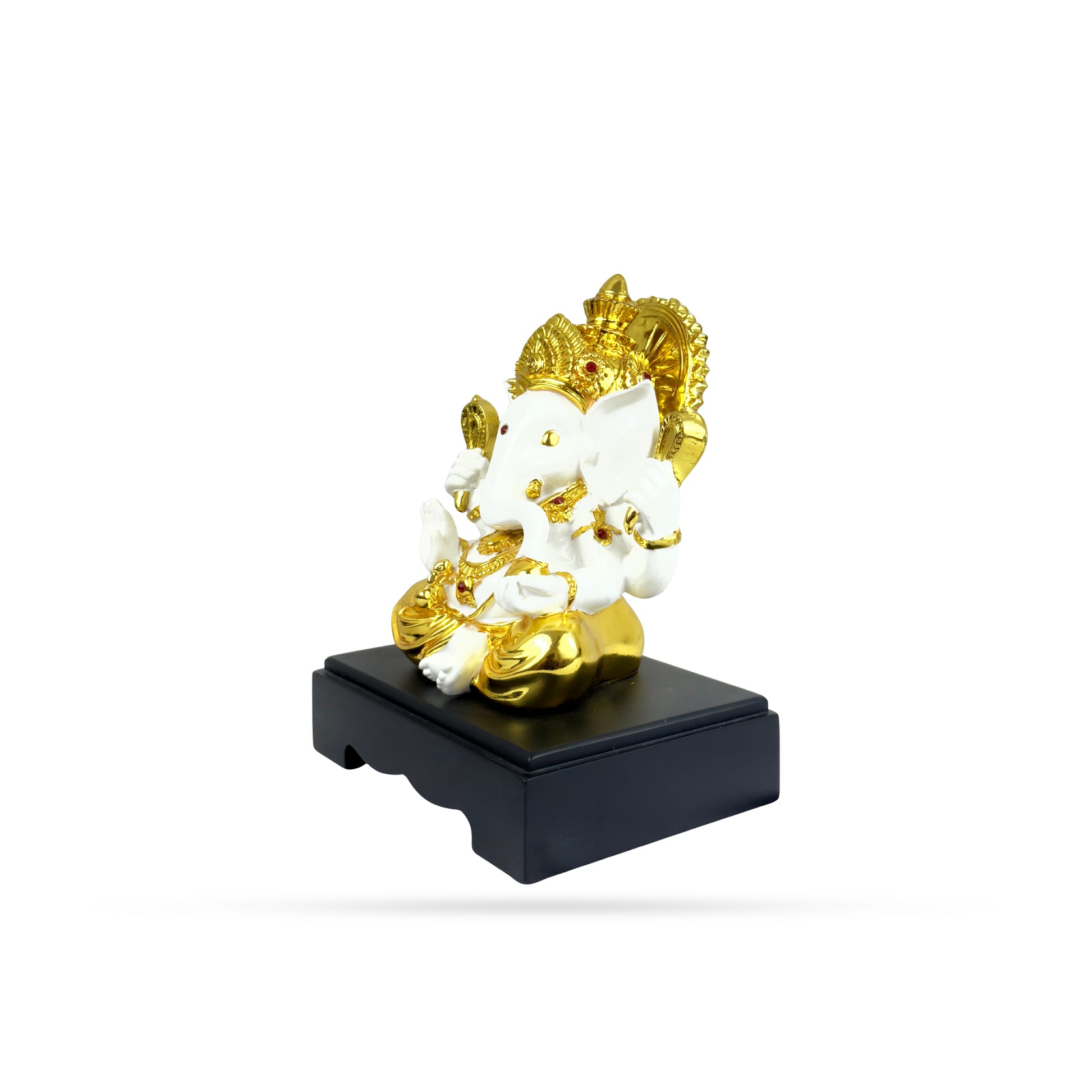 White & Gold Lord Ganesha Idol – Seated on Black Base
