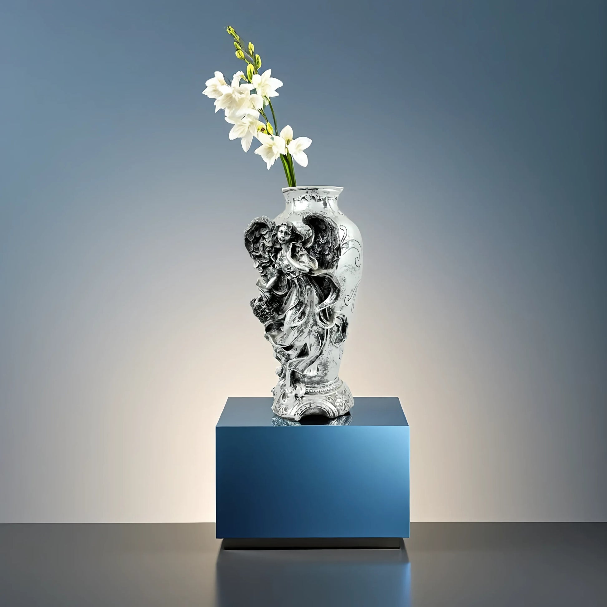 Vintage Silver Angel Embossed Vase