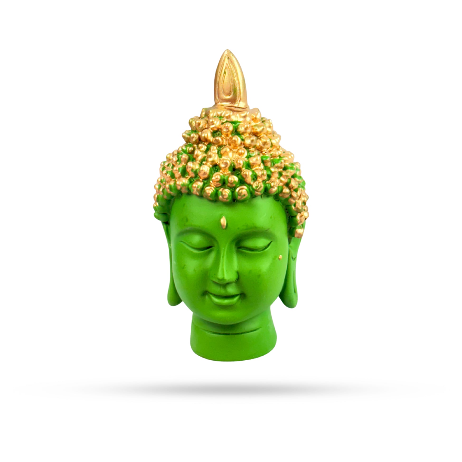 Green Buddha Head with Golden Curls – Meditative Idol