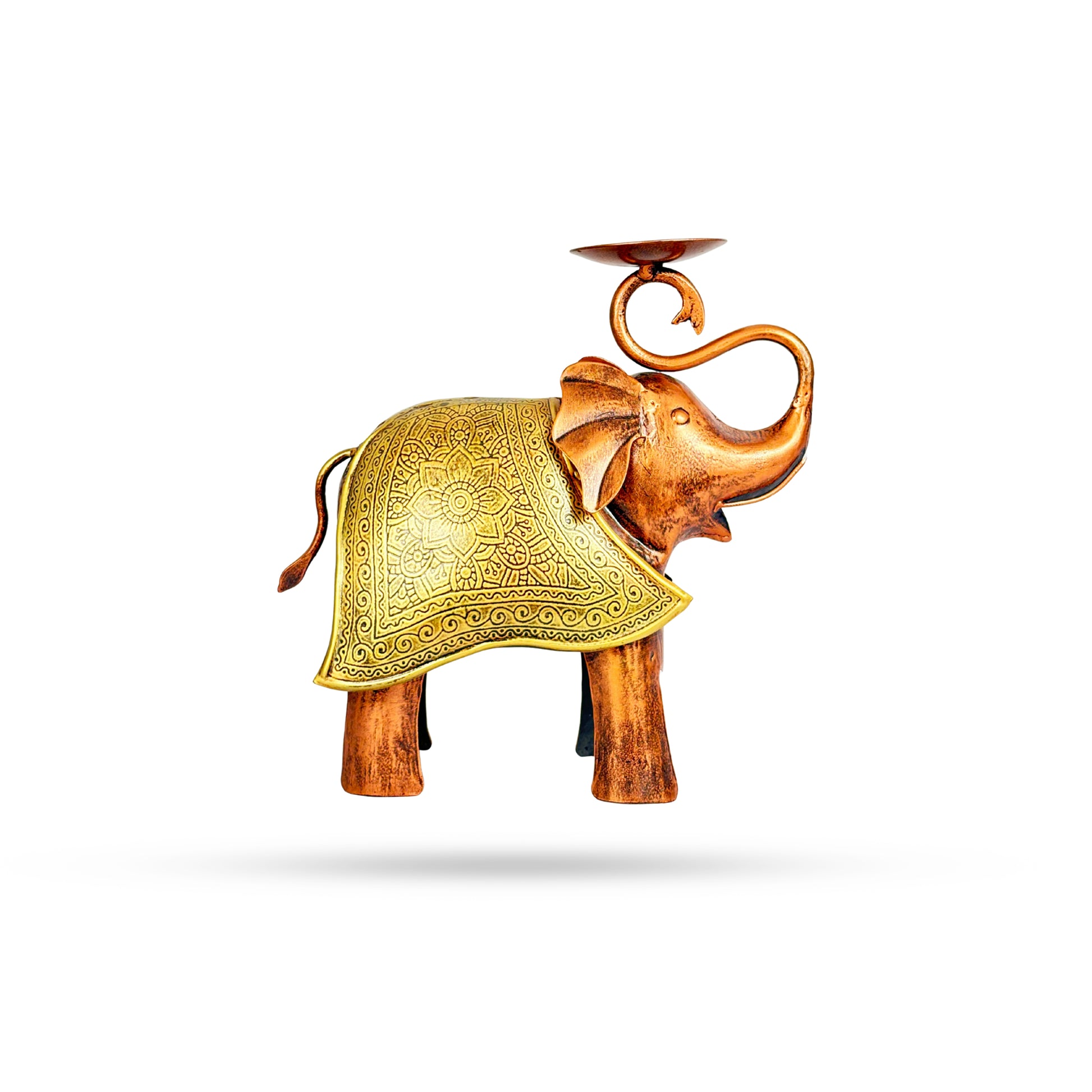 Royal Elephant Figurine with Candle Holder – Brass Accent Decor