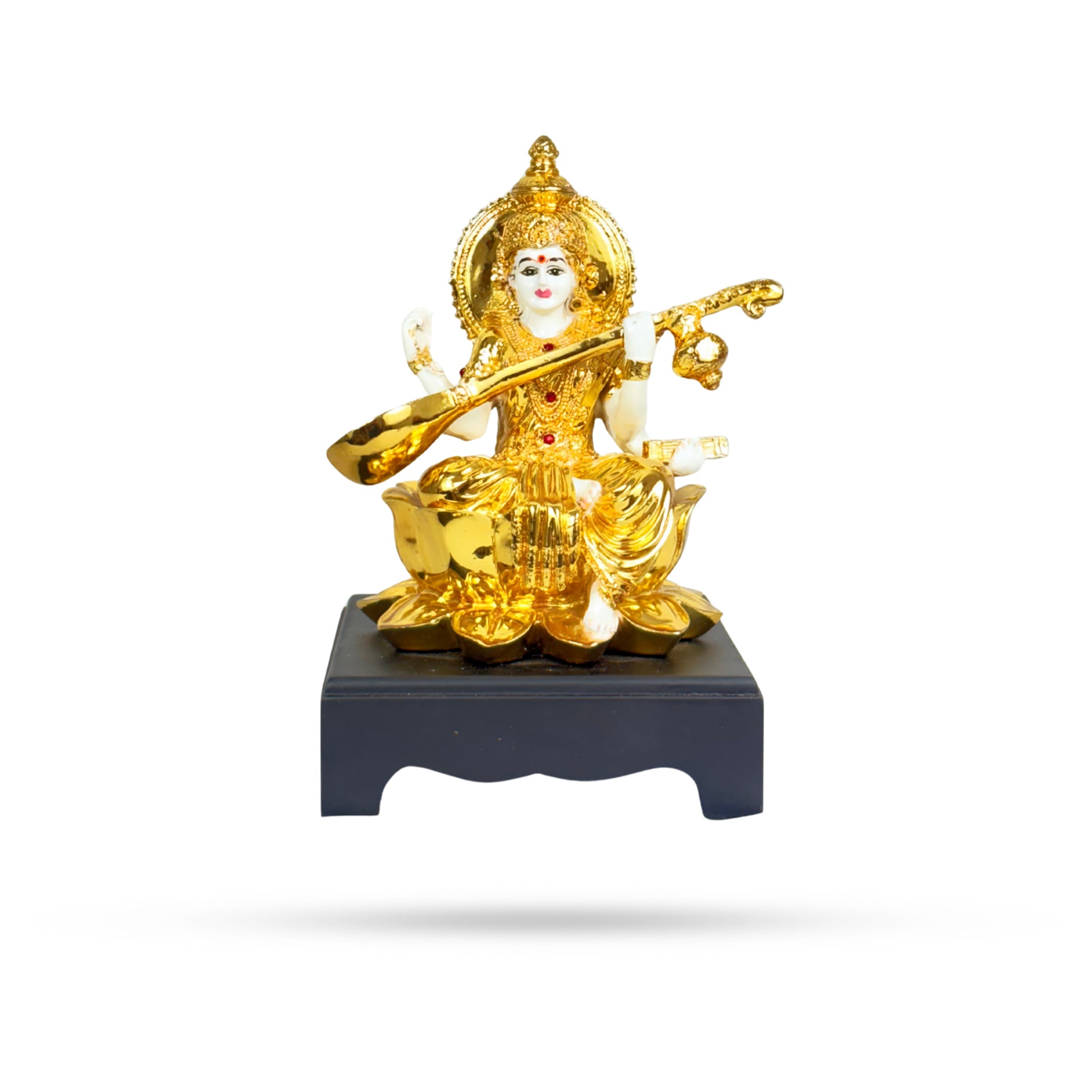 Goddess Saraswati Idol – Golden Veena Figurine
