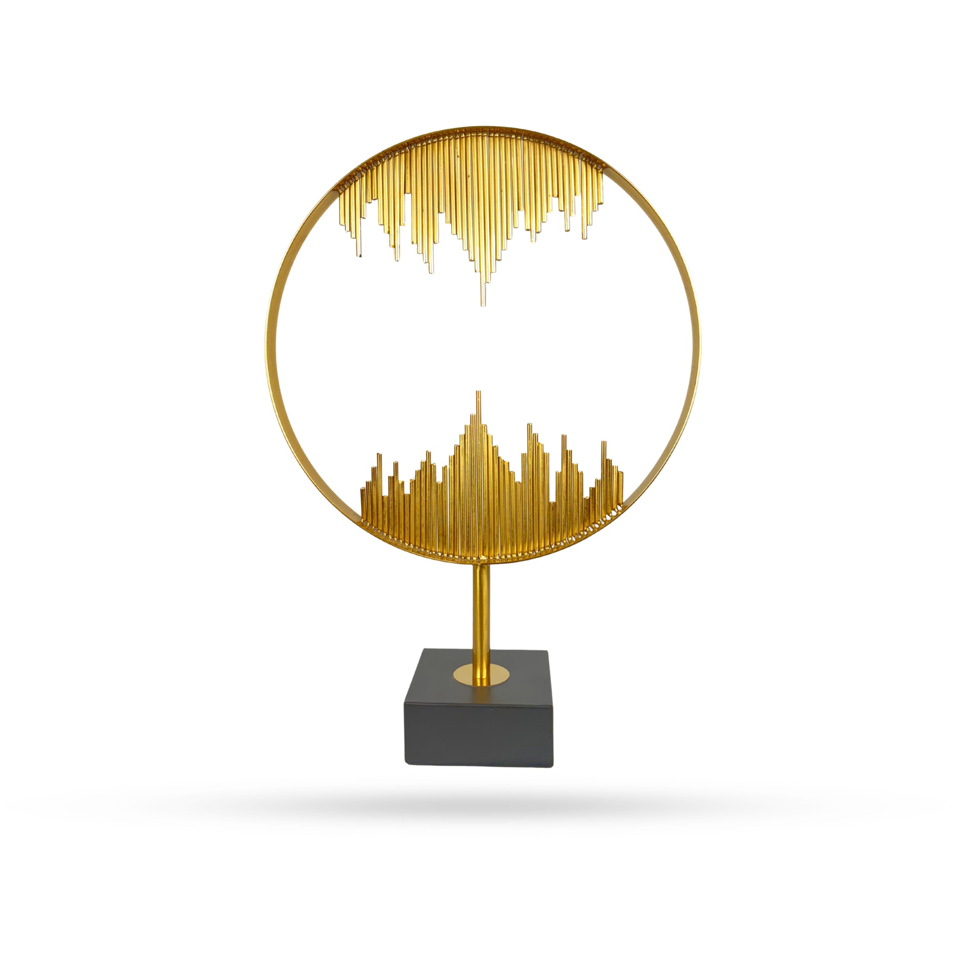 Golden Soundwave Ring Sculpture – Contemporary Metal Art