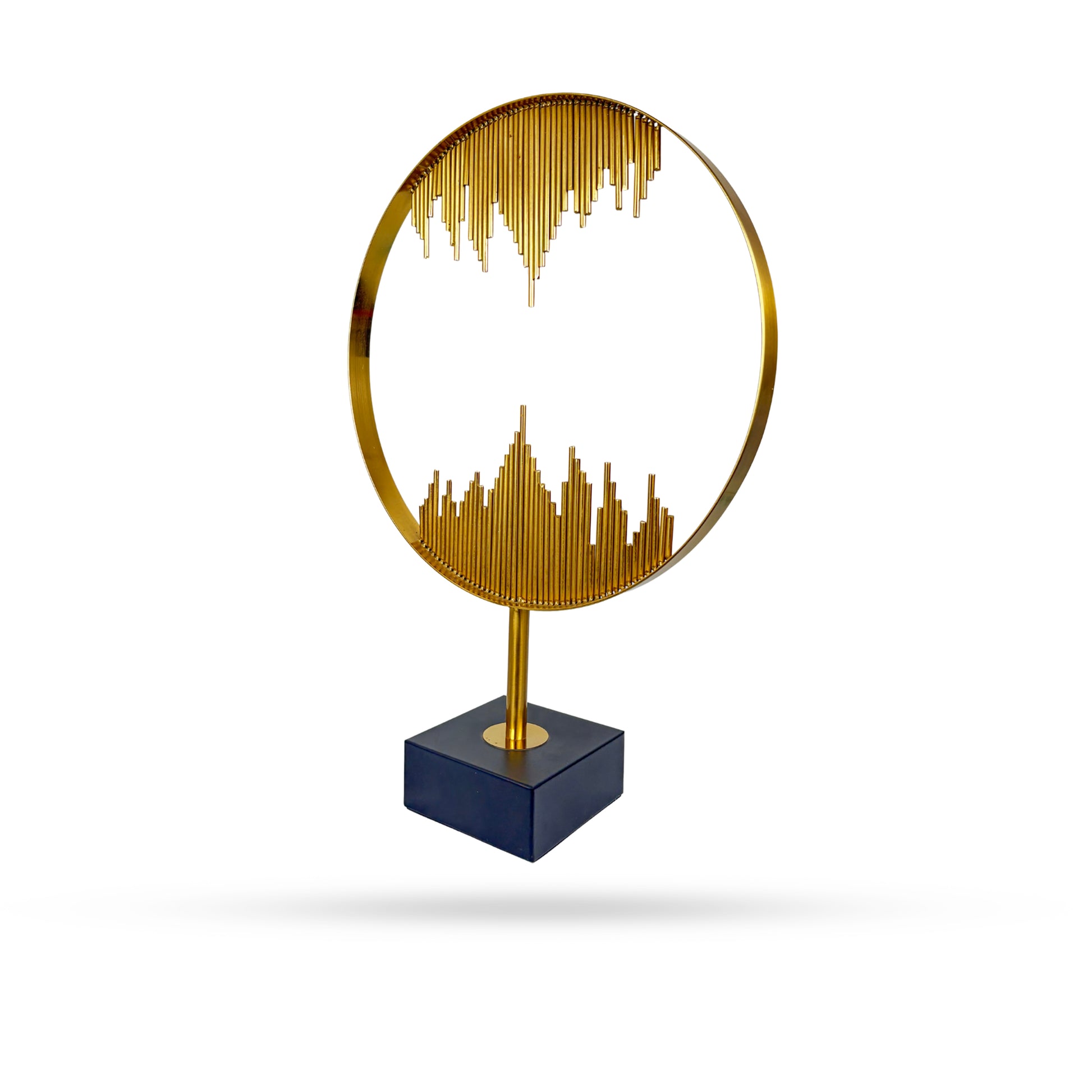 Golden Soundwave Ring Sculpture – Contemporary Metal Art