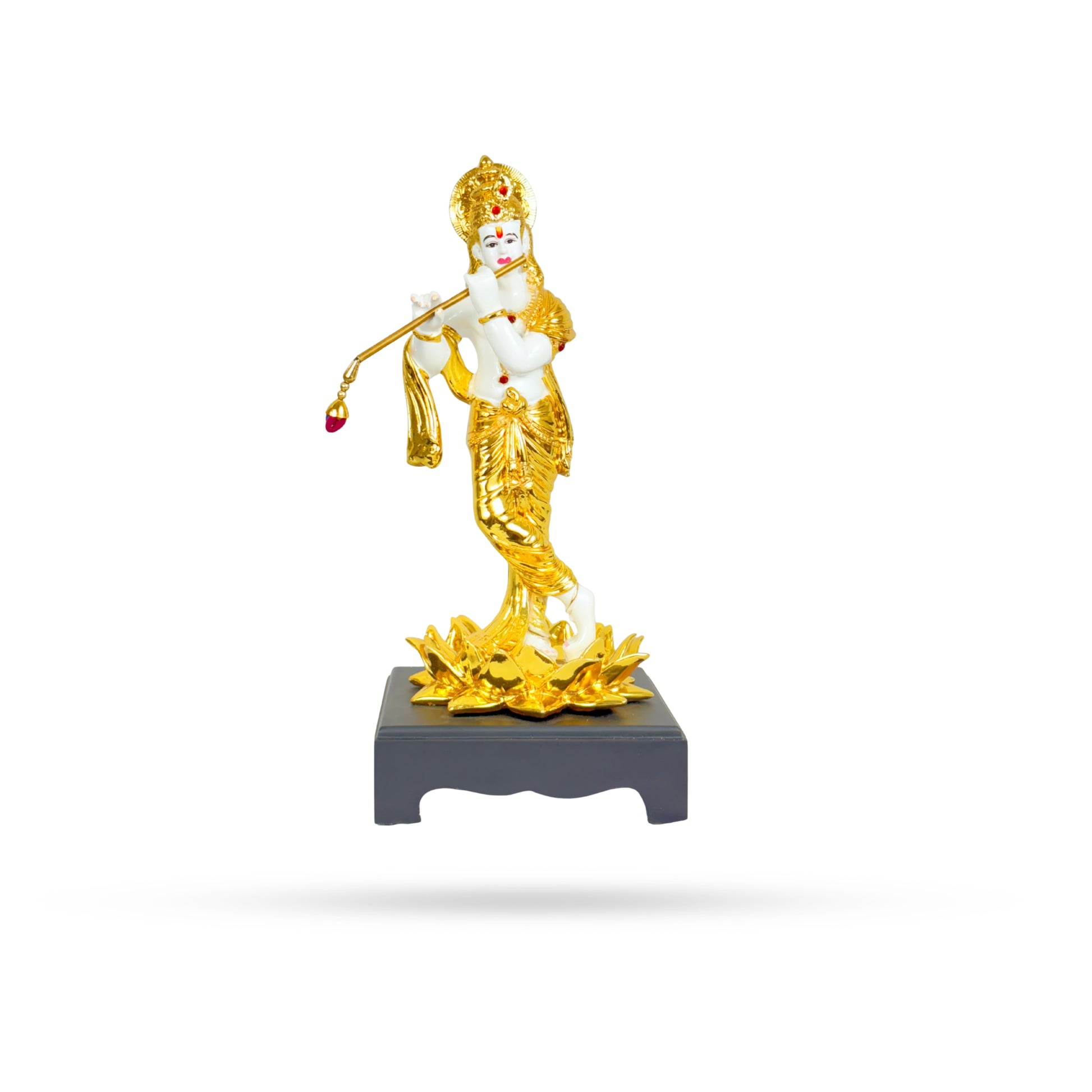 Golden Krishna Playing Flute – Divine Idol on Lotus Base