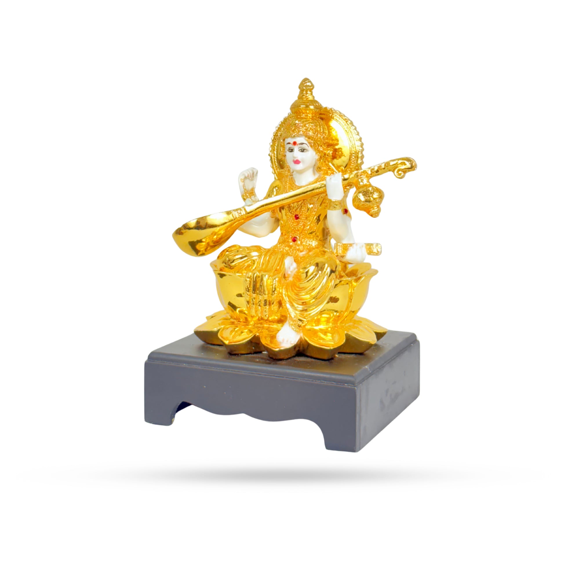 Goddess Saraswati Idol – Golden Veena Figurine