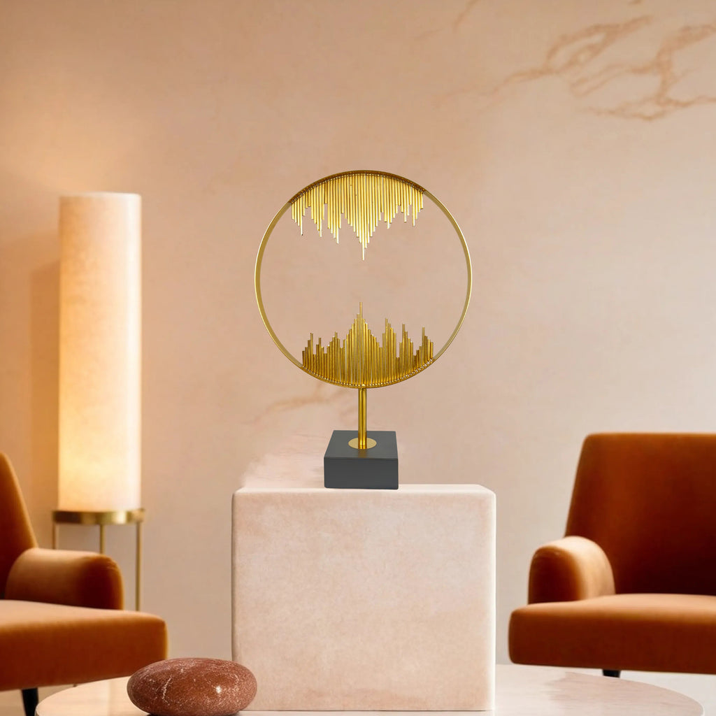 Golden Soundwave Ring Sculpture – Contemporary Metal Art