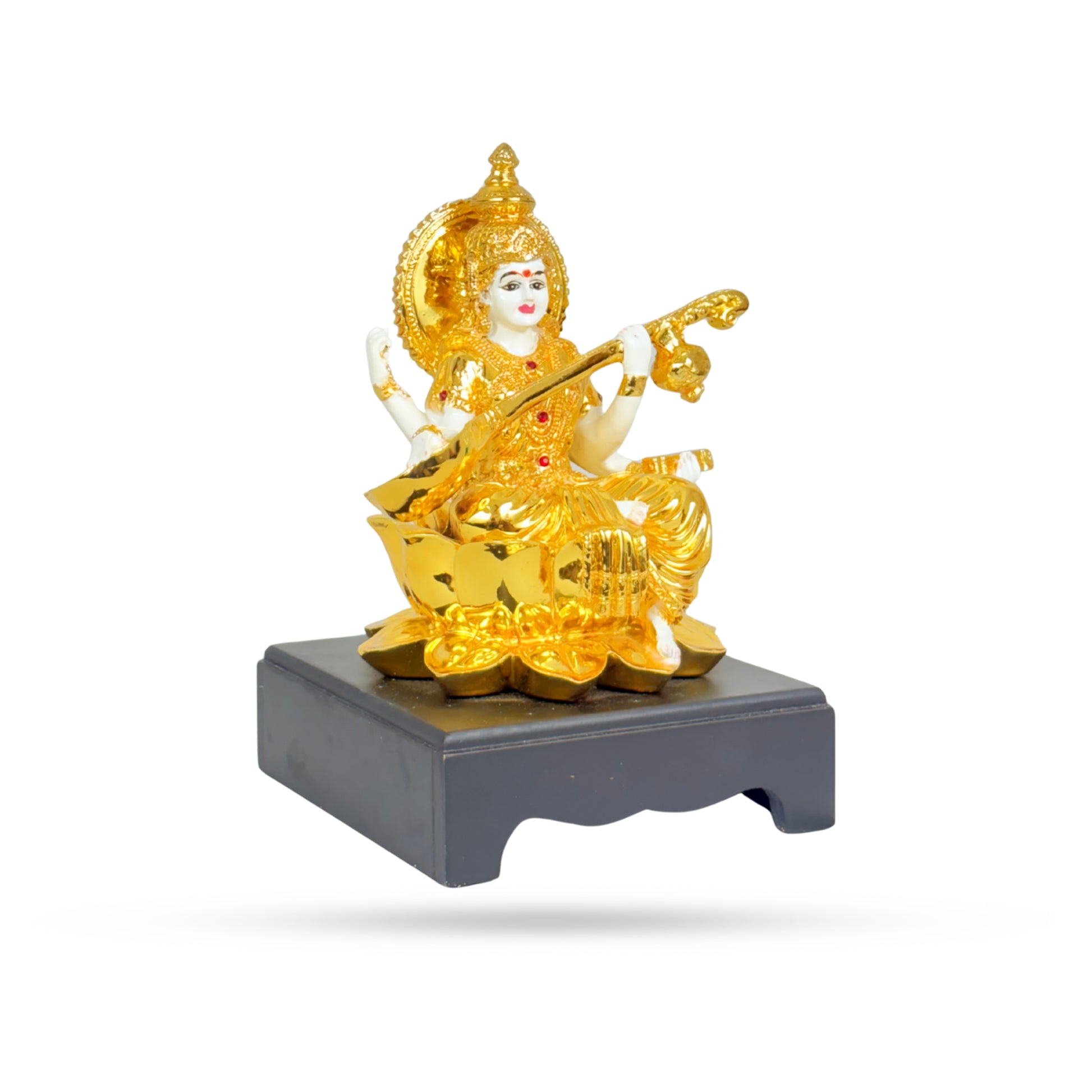 Goddess Saraswati Idol – Golden Veena Figurine