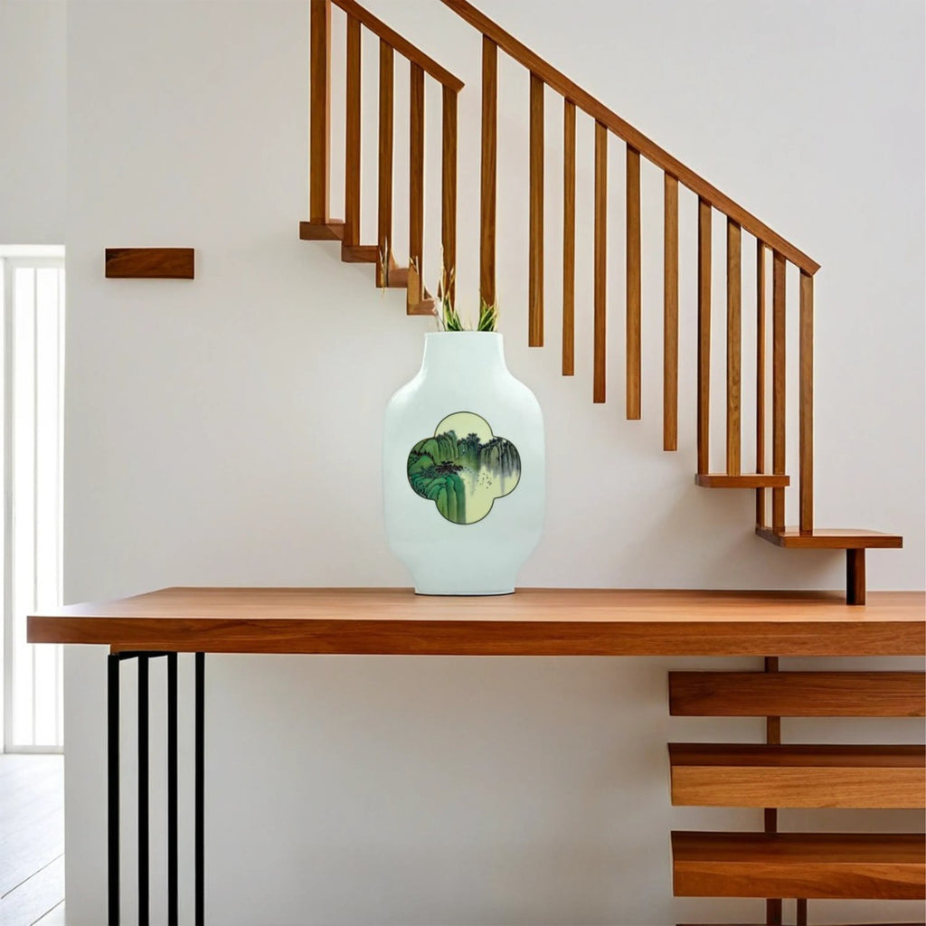 Oriental Scenic Ceramic Vase – Nature Motif Art