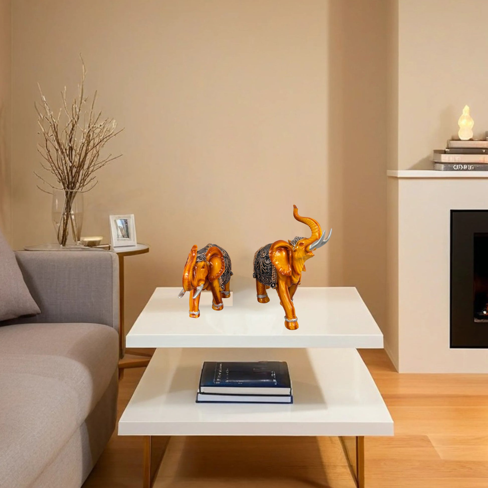Elephant Pair with Trunk Up – Prosperity Figurines Set