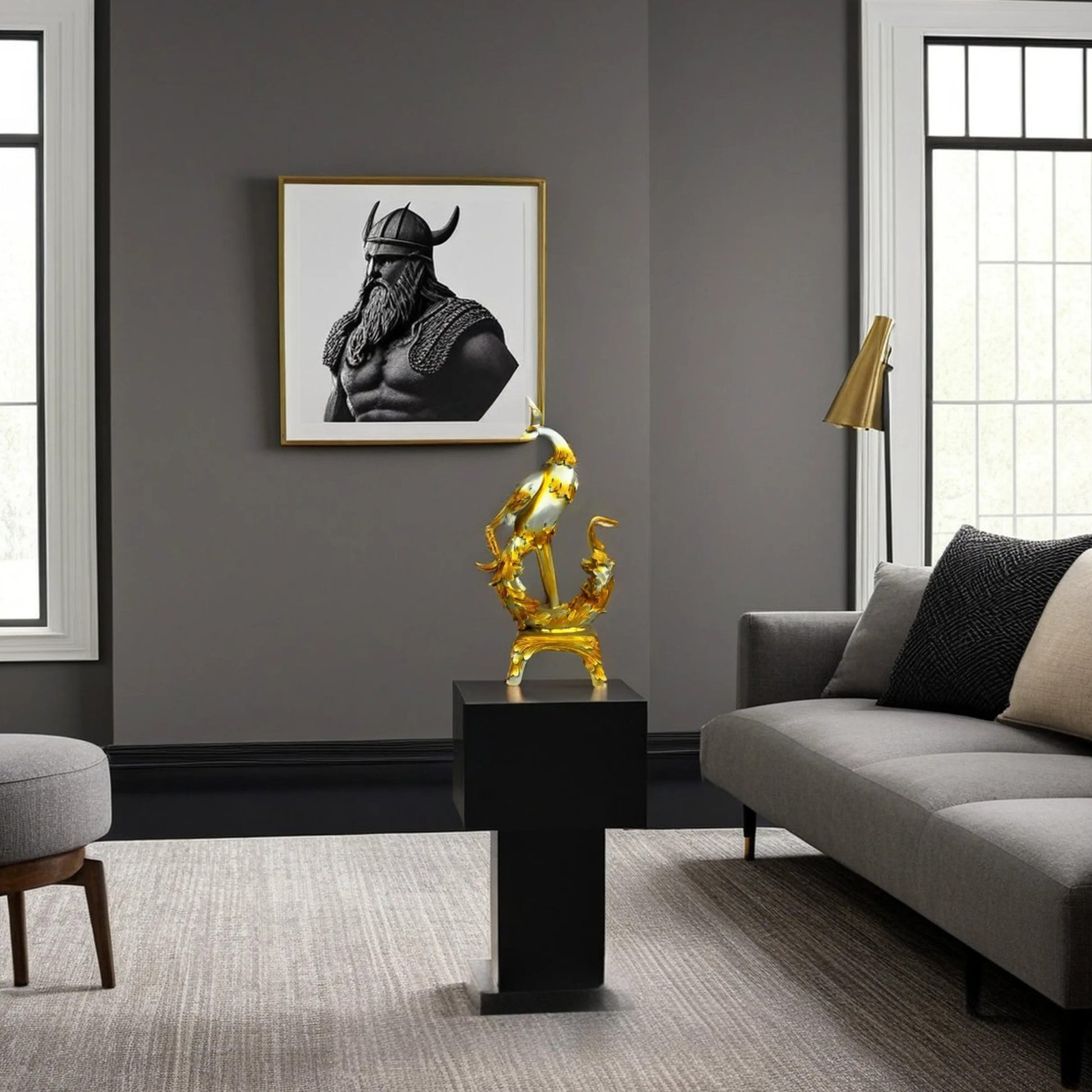 Golden Peacock on Pedestal – Royal Art Sculpture