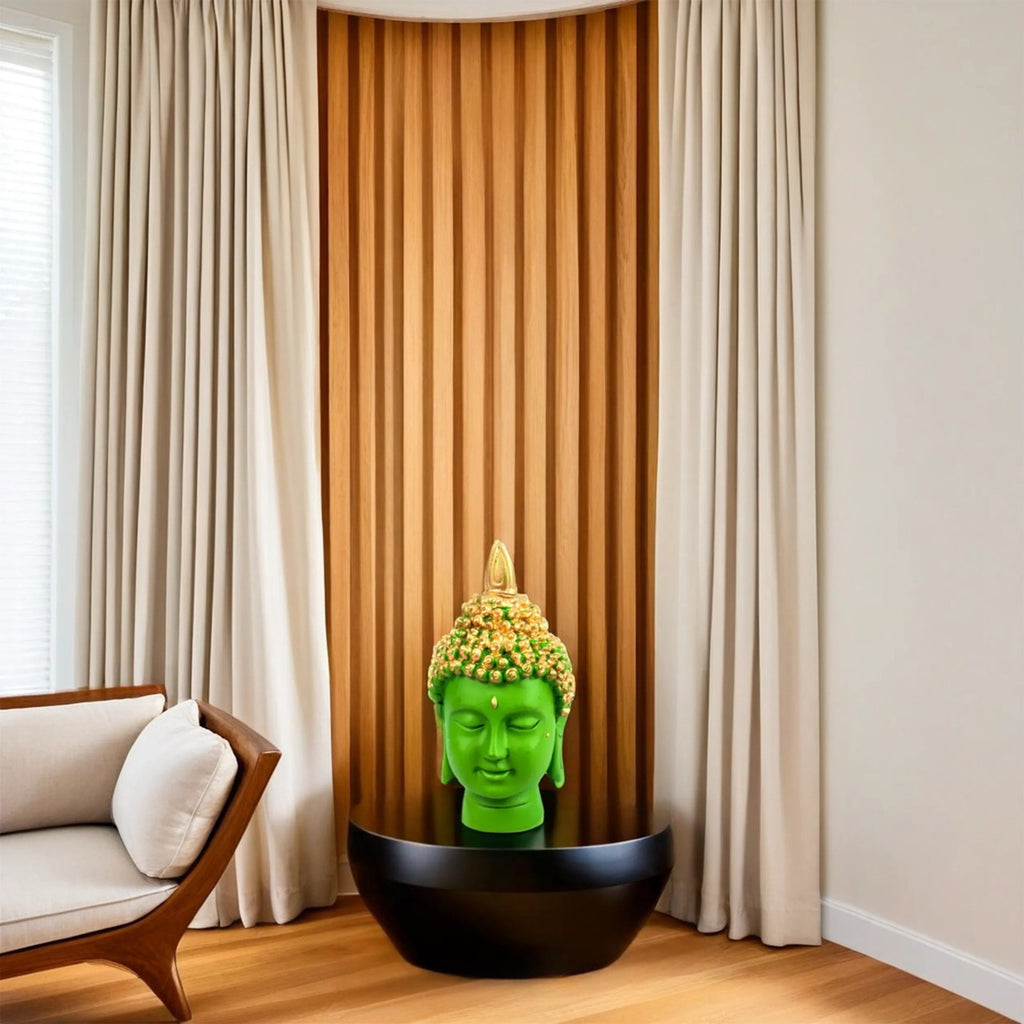 Green Buddha Head with Golden Curls – Meditative Idol