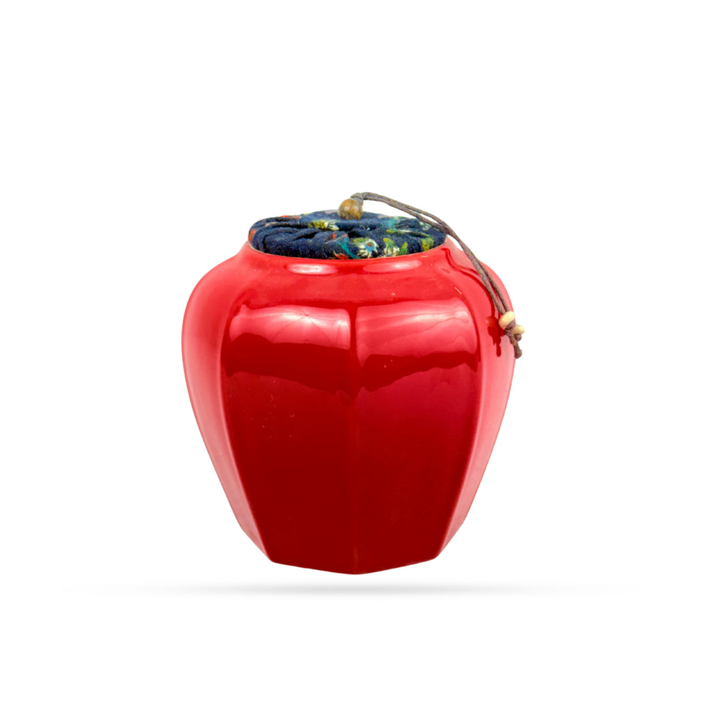 Minimal Red Ceramic Jar with Fabric Lid