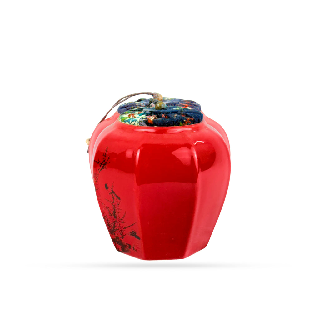 Minimal Red Ceramic Jar with Fabric Lid