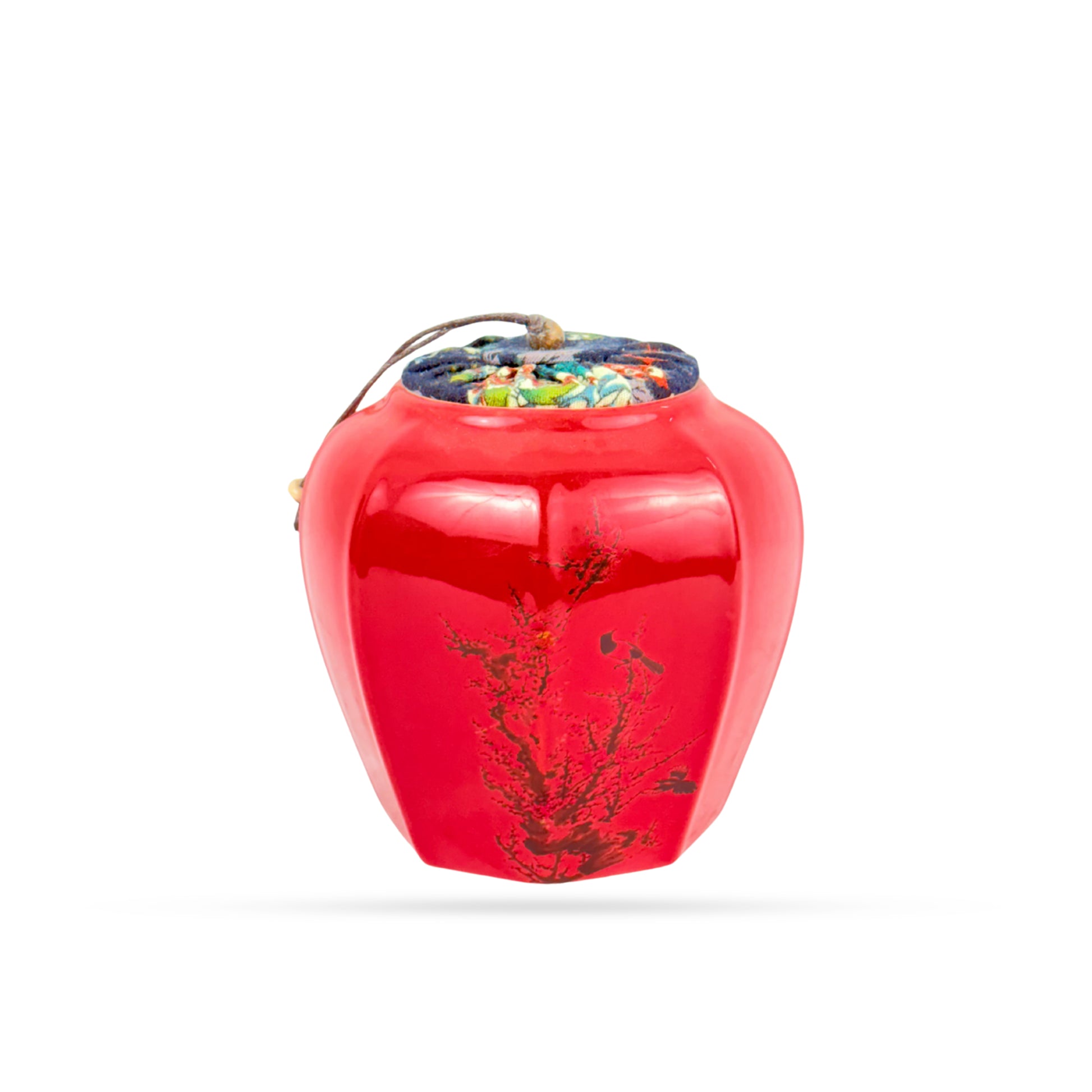 Minimal Red Ceramic Jar with Fabric Lid