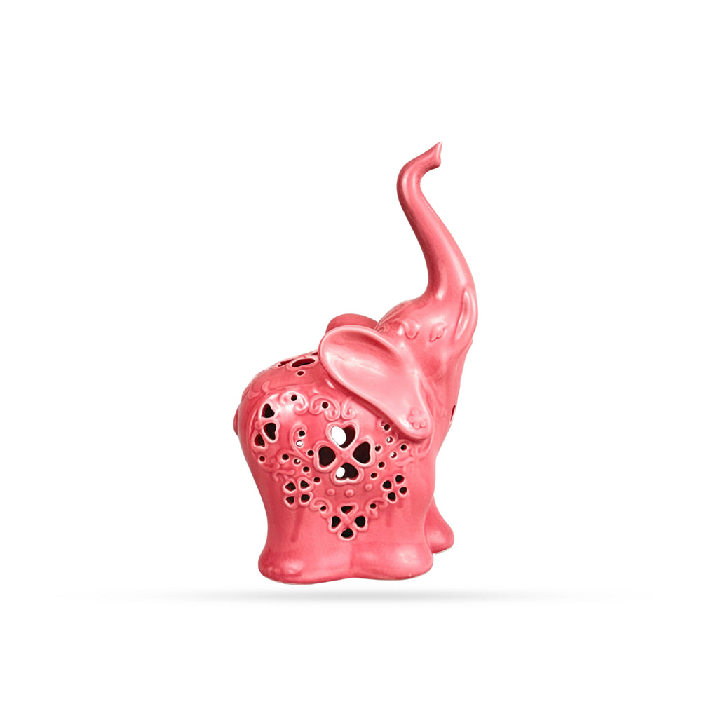 Pink Ceramic Elephant Figurine with Cutwork Design