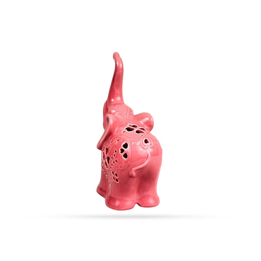 Pink Ceramic Elephant Figurine with Cutwork Design