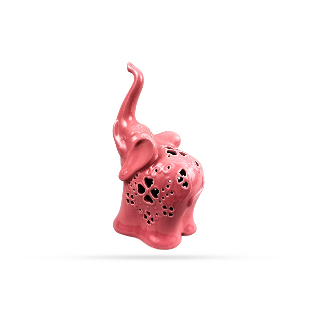 Pink Ceramic Elephant Figurine with Cutwork Design