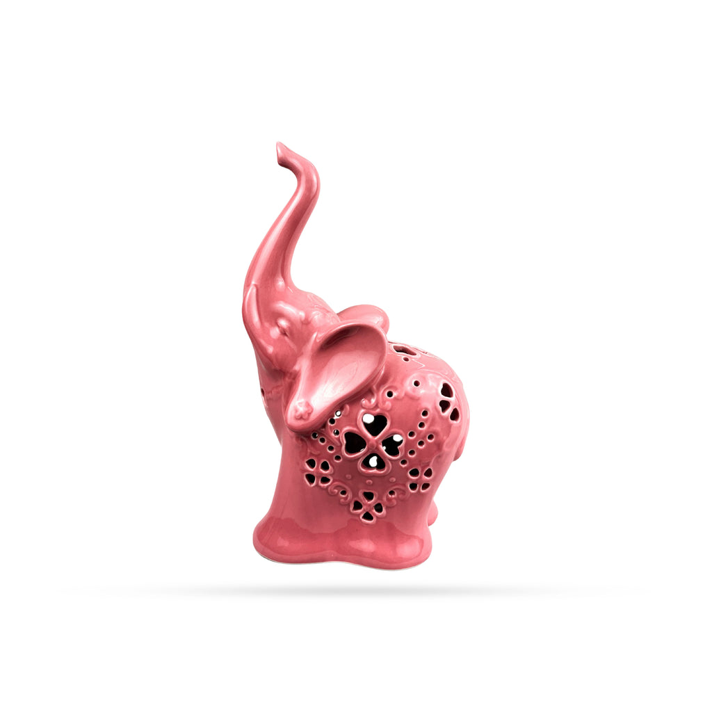 Pink Ceramic Elephant Figurine with Cutwork Design