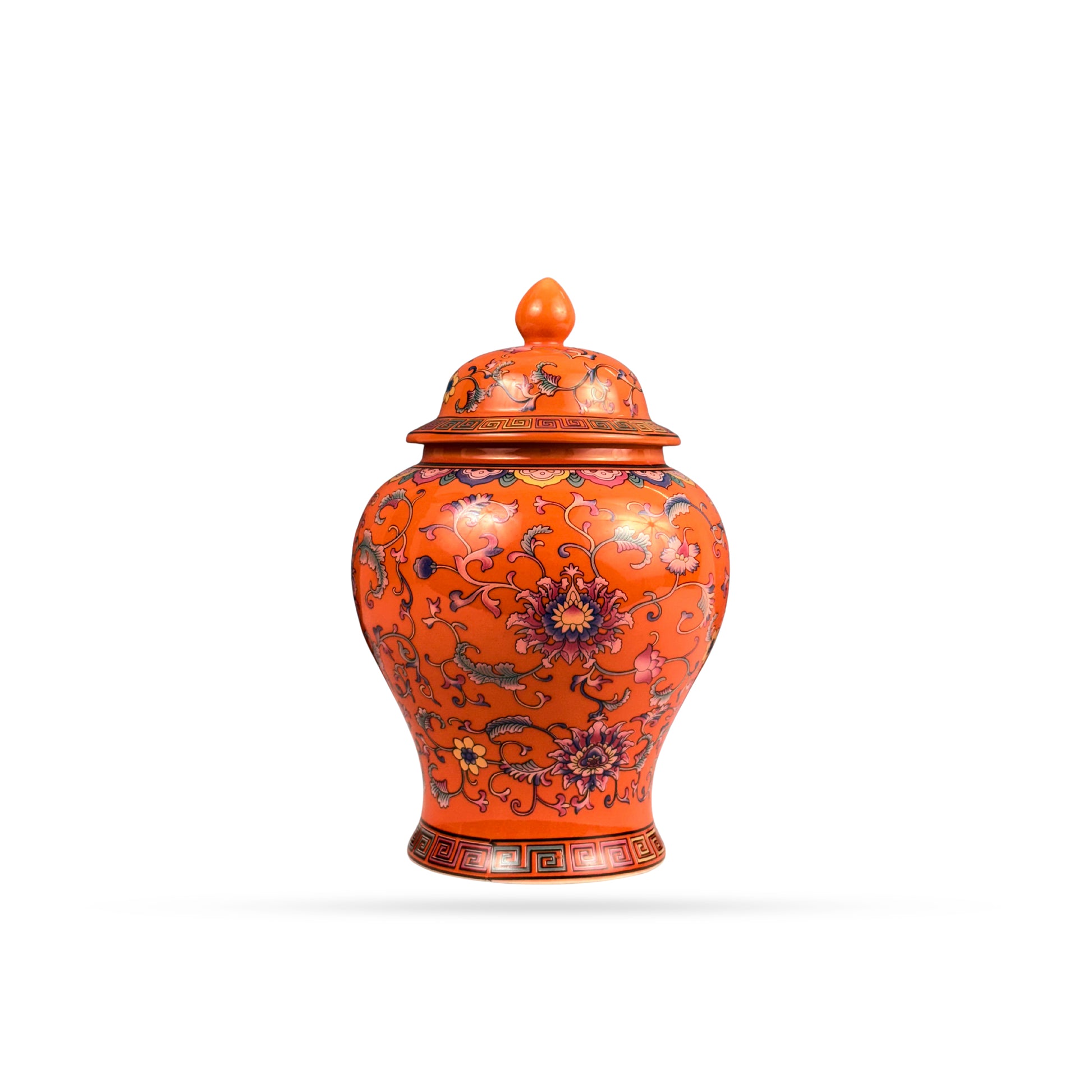 Orange Vintage Floral Ginger Jar – Decorative Ceramic Vase with Lid