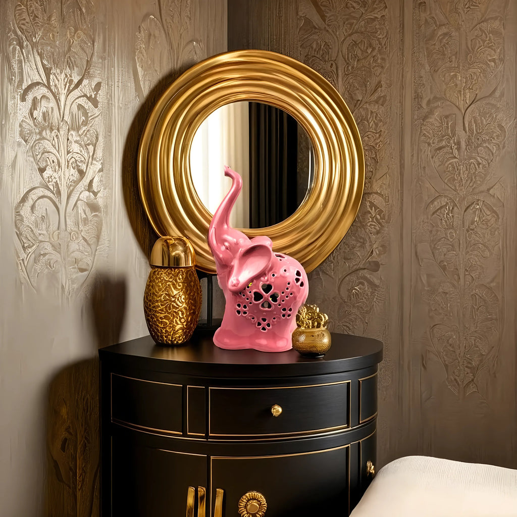 Pink Ceramic Elephant Figurine with Cutwork Design